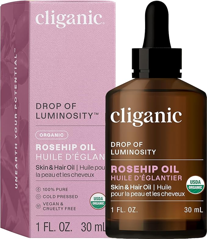 Cliganic Organic Rosehip Seed Oil for Face, 100% Pure | Natural Cold Pressed Unrefined Non-GMO | Carrier Oil for Skin, Hair & Nails - Bloomnest