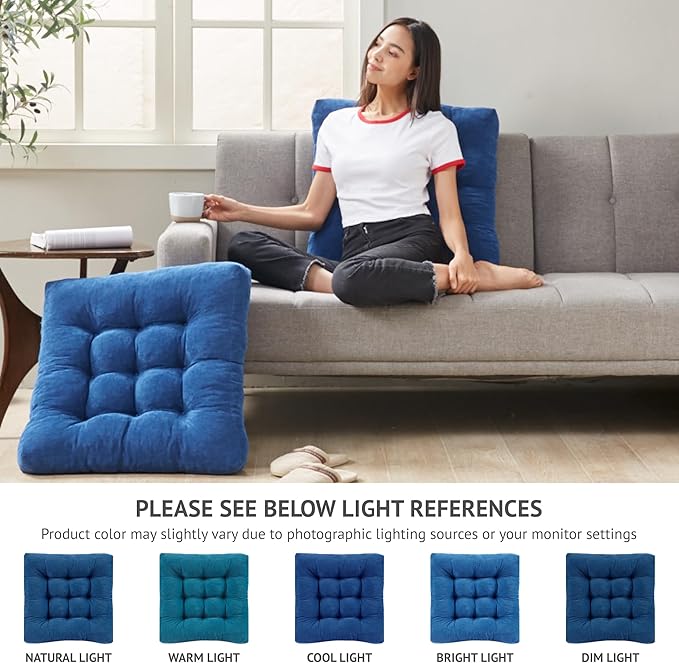 Degrees of Comfort Meditation Floor Pillow Set of 2, Square Large Pillows Seating for Adults, Tufted Corduroy Cushions for Living Room Tatami, Memory Foam Added, Navy Blue, 22x22 Inch - Bloomnest