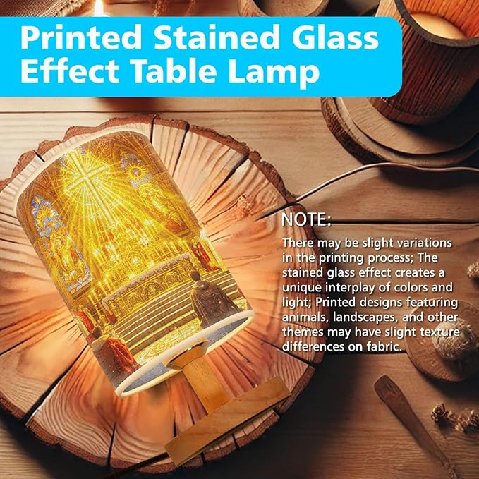 Midnight Mass Table Lamp LED 3-Color Pressed Bedside for Merry Christmas, Midnight Mass Shade Christmas Table Lamp with Wood Base for Bedroom Living Room Desk Office - Bloomnest