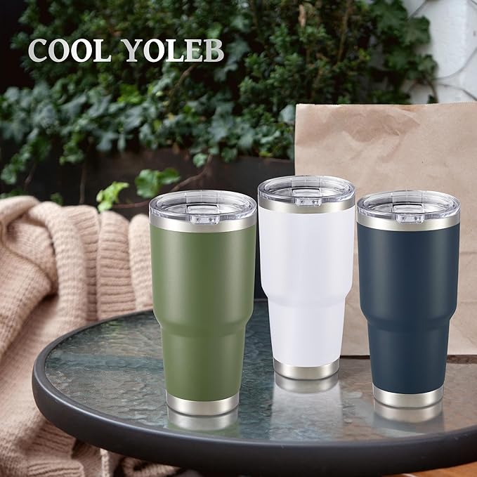 30 oz Tumbler with Lid Stainless Steel Tumblers Bulk Vacuum Insulated Cup Reusable Powder Coated Travel Mug Double Wall Leak Proof Cups Keep Cold Drinks for 12 Hours White, Set of 8 - Bloomnest
