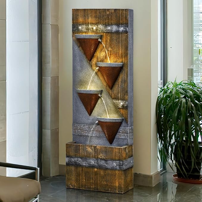 49.21" Outdoor Garden Water Fountain with Lights Floor-Standing 4 Tiers Cascading Large Waterfall Fountain for Patio, Backyard, Deck, Porch and Home Art Decor