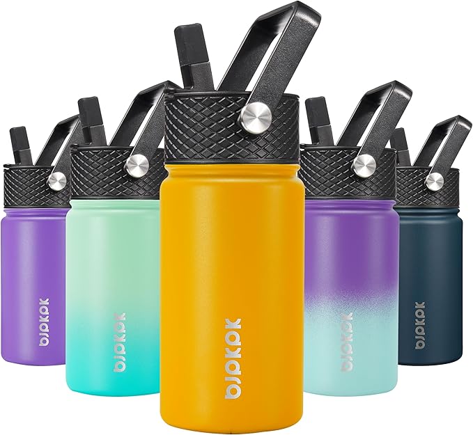BJPKPK Water Bottle with Straw Lid, 15 oz Insulated Water Bottle, Stainless Steel Metal Water Bottles, Reusable Leak Proof BPA Free Thermo, Flask, Cups,Macaron-Orange - Bloomnest