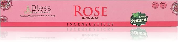 Bless-Rose 100%-Natural-Handmade-Hand-Dipped Organic-Chemicals-Charcoal-Free Purification-Relaxation-Positivity-Yoga-Meditation Best-Woods-Scent (25 Sticks (1.4 OZ)) BlessInternational