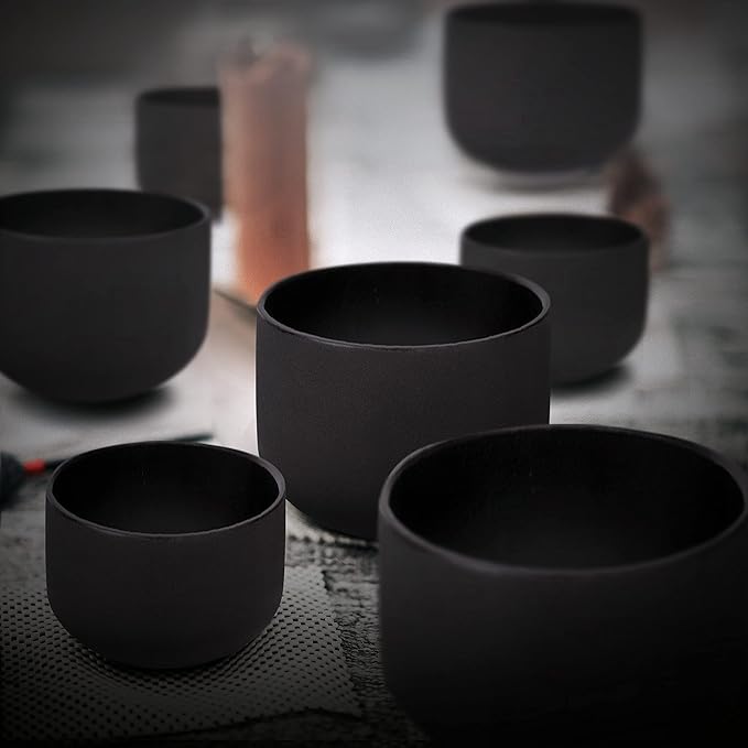 TOPFUND Chakra Set of 7 Black Crystal Singing Bowls 6-10 inch with Heavy Duty Carrying Cases and Singing Bowl Mallets - Bloomnest