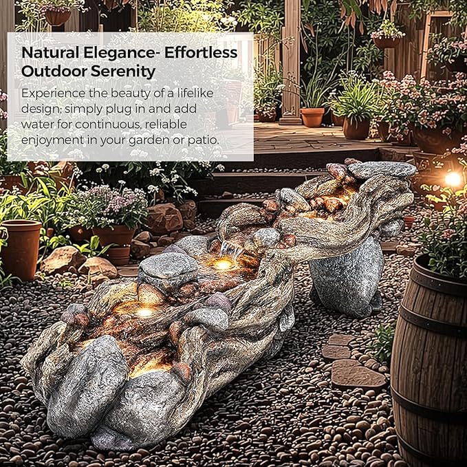 60" Long Cascading Outdoor Rock Water Fountain, 5-Tier Tranquil River Waterfall, Realistic Rock Design, Serene Flowing Water Sound for Outdoor Garden, Patio, Landscaping, Home Decor - Bloomnest
