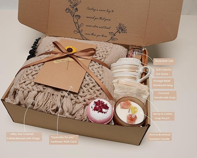 Cozy Care Package for Women – Warm & Comforting Thinking of You Gift Box for Birthday,BES Friend Gift, Get Well Soon, Sympathy, Self Care,Cancer Care & Encouragement(TAN) - Bloomnest