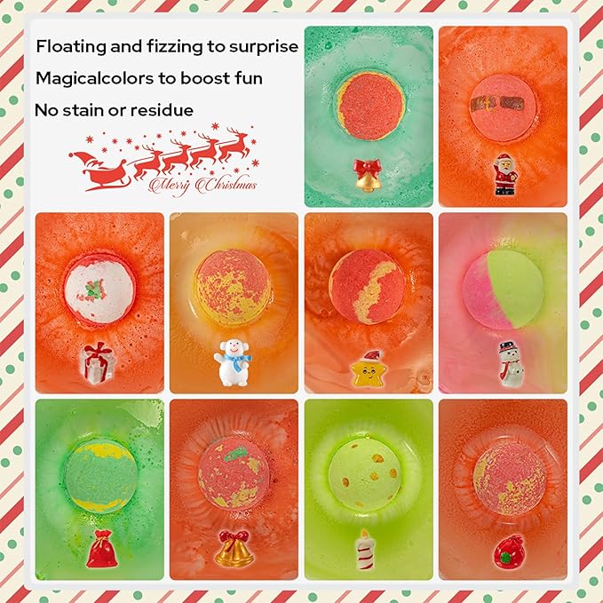 20-Pack Bath Balls with Surprises, Twenty Christmas Toys Inside, Natural Handmade Bubble Ball Set - Bloomnest