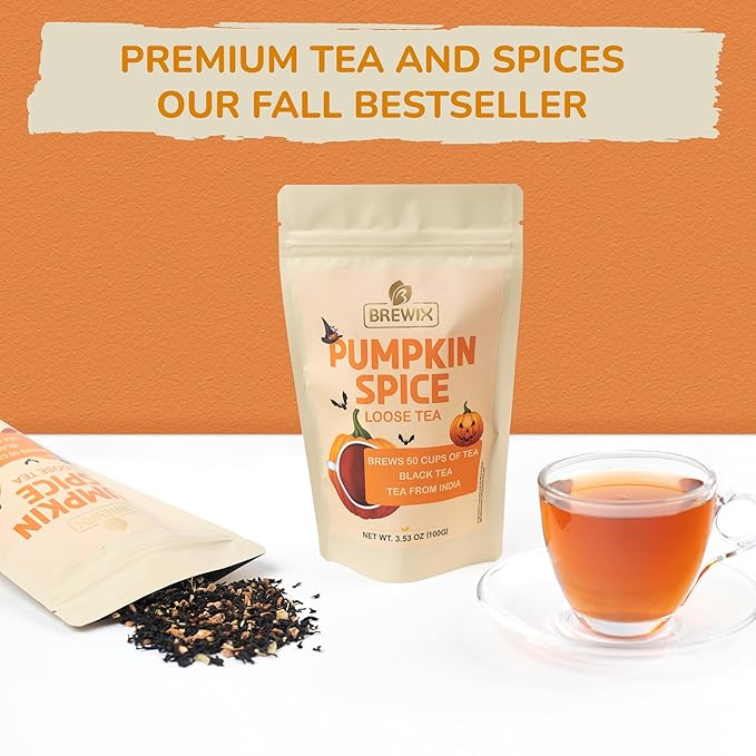 BREWIX, Pumpkin Spice Black Tea, Loose Leaf Tea (50+ Cups, 3.53oz/100g) | Fall | Halloween | Warm and Spicy - Bloomnest