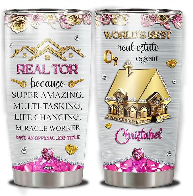 WAZONE Personalized Real Estate Agent Coffee Tumbler 20Oz 30Oz Stainless Steel Insulated Cup With Lid Travel Mug Customized Gifts Birthday For Realtors Female Brokers Coworkers Realtor Her - Bloomnest