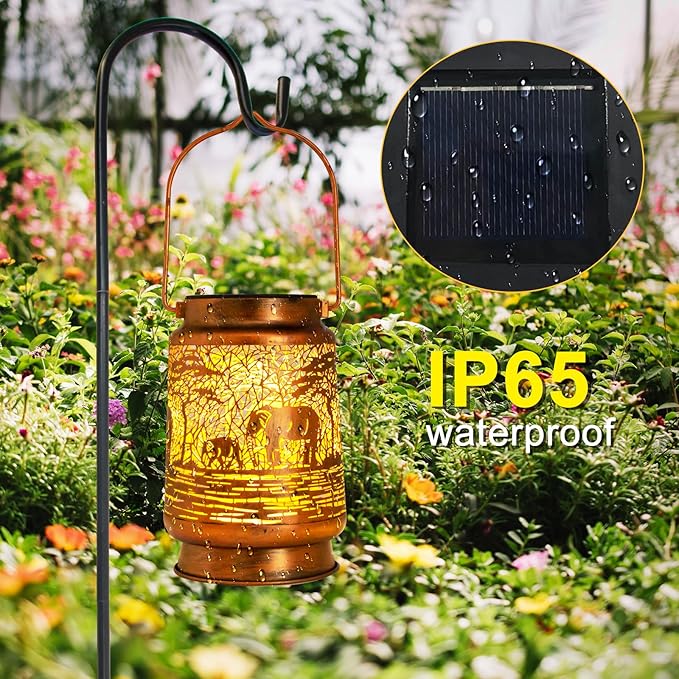 Solar Lanterns Outdoor Garden Decor, Gifts for Women, Mom, Grandma, Birthday, Thanksgiving, Decorative Waterproof Hanging Metal LED Light for Yard, Patio, Lawn, Landscape, Backyard (Elephant) - Bloomnest