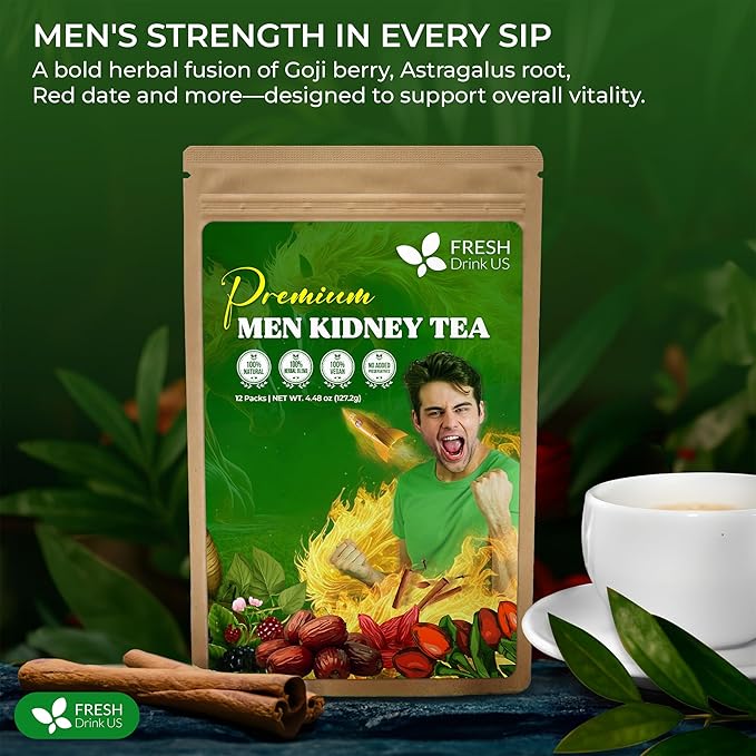 FreshDrinkUS, 24 Packs of Premium Herbal Kidney Support Tea – Ginseng Six Treasure Blend, 9 Powerful Ingredients, 10g/Bag – Men's Wellness Tea with Ginseng and Five Treasure Aid Root. - Bloomnest