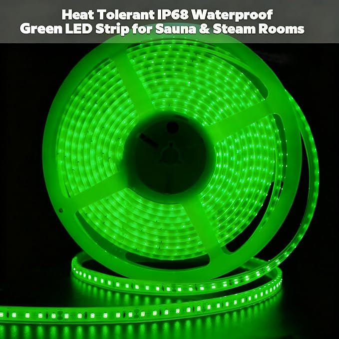 SuperLightingLED Flex Green LED Strip Sauna Room Lighting, DC24V Durable High-temperature Resistant Dimmable Trimmable 5m/16.4ft 600 LEDs Bright IP68 Vapor Tight Chromotherapy Light for Sauna (Green)