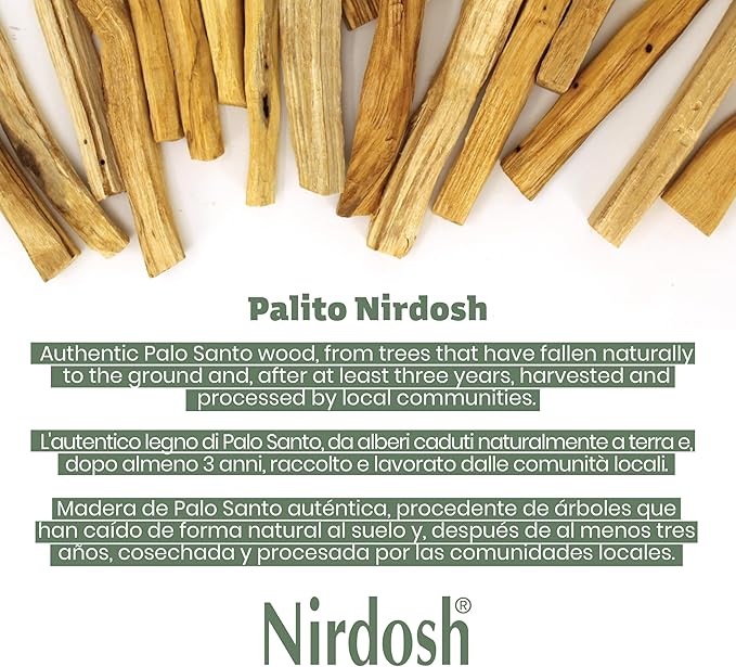 NIRDOSH PALITO - Palo Santo Sticks 100% Natural Wood from Ecuador – 15 Sticks (1.62 oz) – Yoga and Meditation - Bursera Graveolens NIRDOSH
