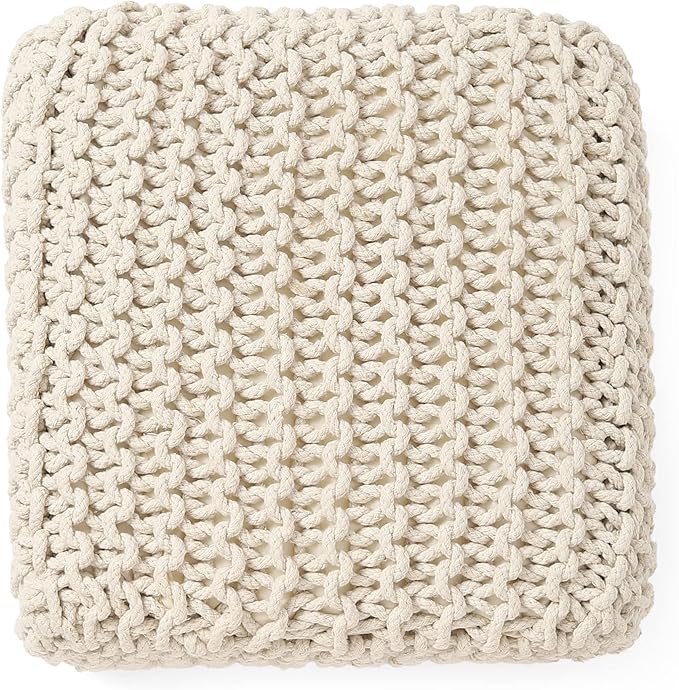 REDEARTH · Cube Low Pouf Foot Stool Ottoman - Hand Knitted Poof - Cord Boho Pouffe - Home Décor - Stuffed Footrest for Living Room - Nursery - Bedroom - Covered Patio - Room (16" x 16" x 8") - Ivory - Bloomnest