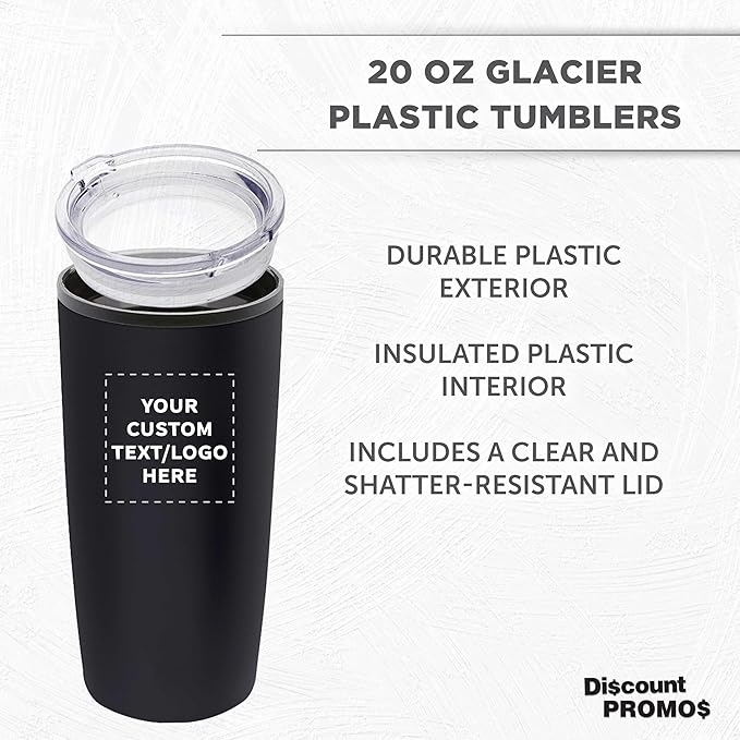 Custom Plastic Tumblers 20 oz Set of 6/12/24 Personalized Bulk Pack with Lids, Ice Coffee Tumbler, To Go Cup Insulated - Black - Bloomnest