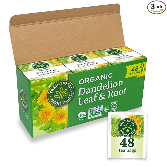 Traditional Medicinals Tea, Organic Dandelion Leaf & Root, Supports Kidney Function & Healthy Digestion, 48 Tea Bags (3 Pack) - Bloomnest