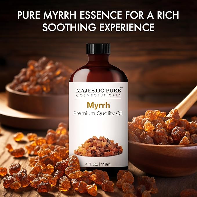 Majestic Pure Essential Oil with Glass Dropper - 100% Pure and Natural - Essential Oils for Diffuser, Aromatherapy, Soap and Candle Making, Myrrh Essential Oil, Myrrh Oil, 4 Fl Oz (Pack of 2) - Bloomnest