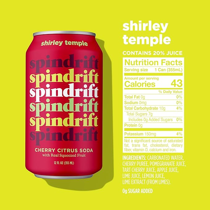 Spindrift "Shirley Temple" Cherry Citrus Soda Made with Real Squeezed Fruit 12 Pack Case - Bloomnest