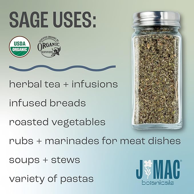 J Mac Botanicals, Organic Rubbed Sage (8 oz), Certified USDA Organic, Dried Rubbed Sage Leaf. Culinary Grade-excellent for sausage making, fresh Albanian harvest - Bloomnest