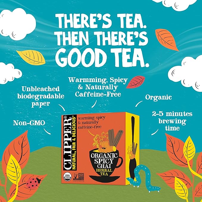 Clipper Tea Spicy Chai Herbal Tea – Caffeine Free, USDA Organic, Great Hot or Iced – Warming, Spicy, Natural, Fair & Delicious – 200 Tea Bags - Bloomnest