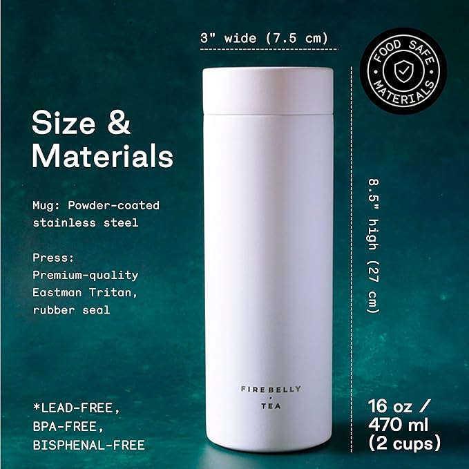 Firebelly Tea, Travel Tea Infuser Mug with Strainer, Insulated Tumbler for Loose Leaf Tea or Coffee, Leakproof Bottle for Hot or Iced Drinks, Stainless Steel Thermos with Lid, Blanc - Bloomnest