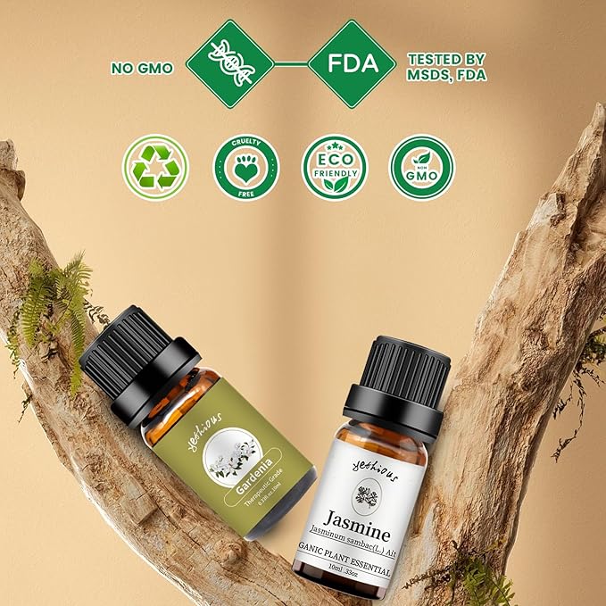 yethious Jasmine Gardenia Essential Oil Set 100% Pure Gardenia Fragance Oil Jasmine Aromatherapy Oils for Diffuser - 2 Pack 10ML - Bloomnest