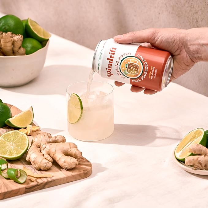 Spindrift Sparkling Water, Ginger Lime Mule Flavored, Made with Real Squeezed Fruit, 12 Fl Oz Cans, Pack of 24 (Only 11 Calories per Can) - Bloomnest