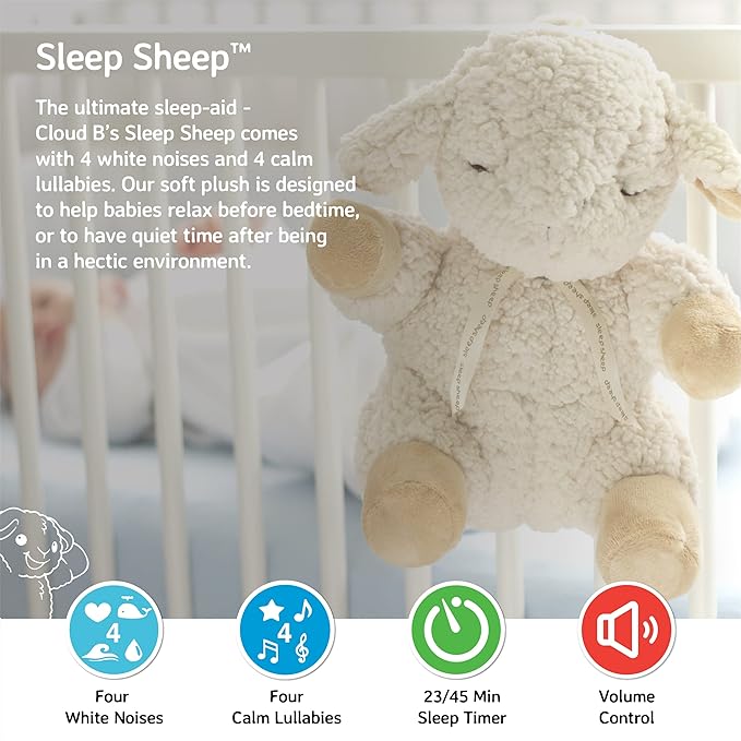 Cloud b Sound Machine with White Noise Soothing Sounds | Cuddly Stuffed Animal | Adjustable Settings and Auto-Shutoff | Sleep Sheep - Bloomnest