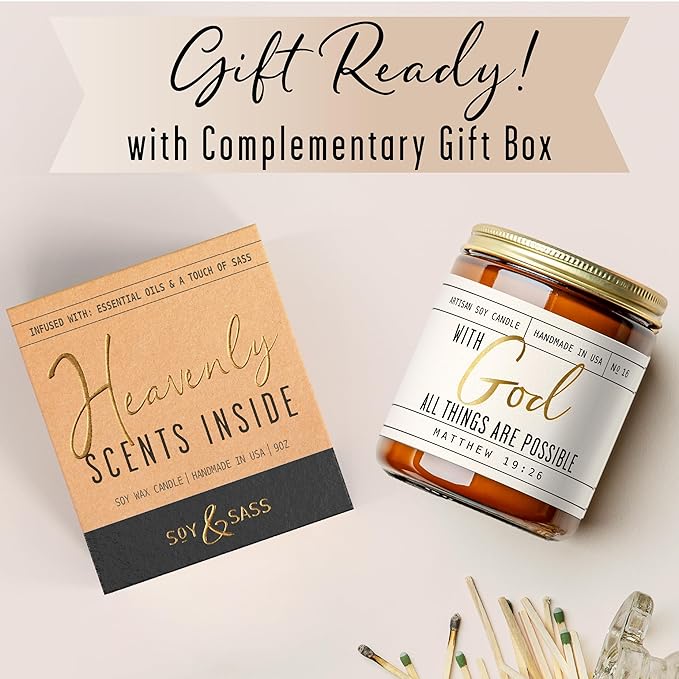 Christian Gifts for Women, Religious Gifts for Women - 'With God' Candle, w/Lily of the Valley & Lavender I Spiritual Gifts for Women I Faith Bible Gifts I Catholic Gifts Women I 50Hr Burn, USA Made - Bloomnest