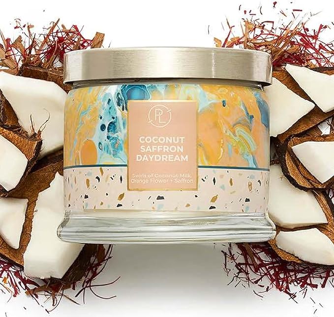 PartyLite 3-Wick Jar Candle, Highly Fragranced Clean Burning Glass Candle, 25-45 Hours Burn Time (Coconut Saffron Daydream) - Bloomnest