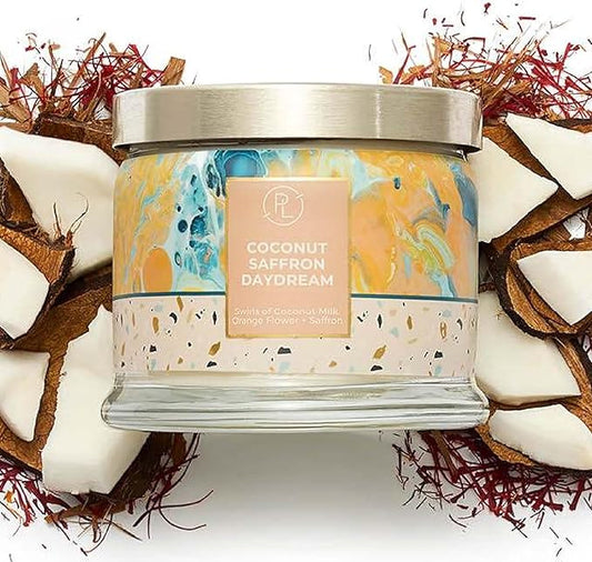 PartyLite 3-Wick Jar Candle, Highly Fragranced Clean Burning Glass Candle, 25-45 Hours Burn Time (Coconut Saffron Daydream) - Bloomnest