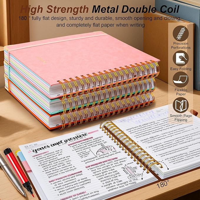 Hardcover Spiral Notebook 8.5"x11" Journal Notebook with Tabs and Removable Dividers 300 Pages 5 Subject Notebook College Ruled, Faux Leather Spiral Bound Notebook for Women School Work (Brown) - Bloomnest