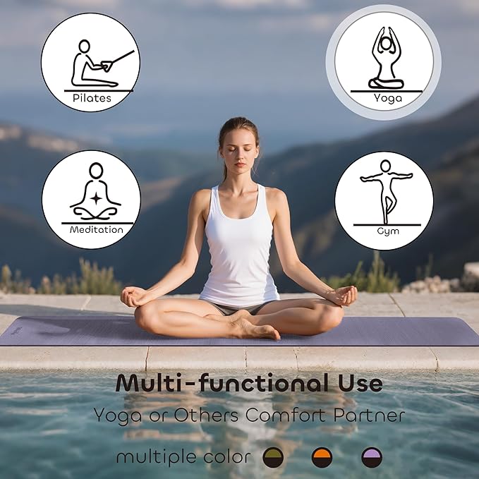 Non-slip TPE Yoga Mat for Women & Men,72"x24" Double-Sided Workout Mat for Home Gym Pilates Fitness,1/4 Inch Packable Lightweight Exercise Mat with Strap for Travel,Non Toxic Exercise Floor Mat - Bloomnest