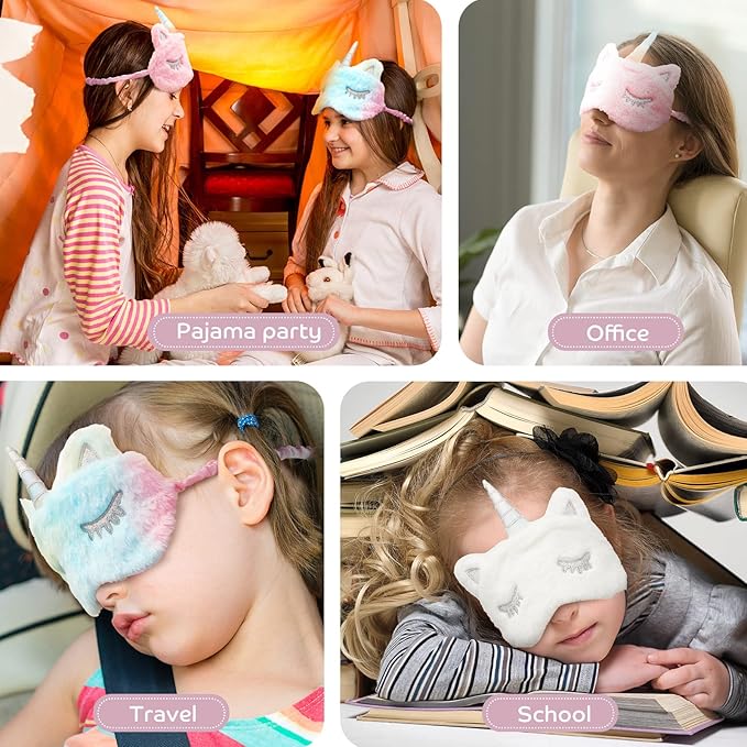 3 Pieces Sleep Mask for Kids, Girls Plush Sleeping Eye Cover Soft Eye Blindfold Cover Animal Shade for Kids(Mixed Colors, Pink, White,Cute Style) - Bloomnest