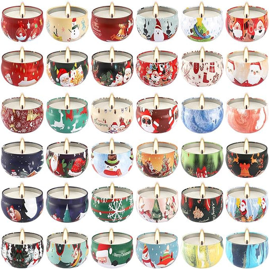 36 Pack Christmas Scented Candles Gift Set 2.5oz Strong Fragrance jar Candles Natural Soy Wax Candles Portable Travel Tin Jar Candles Gifts for Home Scented Decoration Birthday Valentine'sDay - Bloomnest