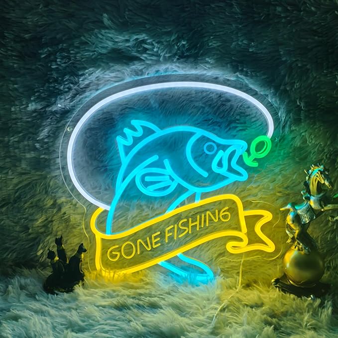 Go Fishing Neon Sign – Fishing Light for Fishing Cabin, Man Cave, Tackle Shop – Fishing LED Neon Sign Suitable for Fishing Lovers, Gifts for Anglers & Outdoor Decor（14 * 13.2in） - Bloomnest