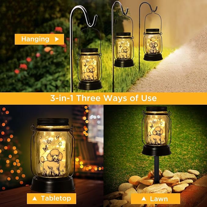 kyoryuger Poodle Gifts for Women/Men, Poodle Solar Lanterns Dog Mom Birthday, Dog Lovers Lantern, Pet Loss Pet Memorial Lights, Solar Garden Decoration Outside for Yard, Patio,Backyard,Porch - Bloomnest
