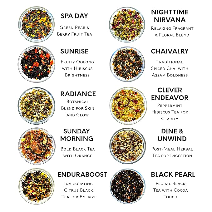 Pure And Easy Tea, Premium Loose Leaf Tea Sampler Set, 30-Count Variety Pack with 10 Herbal & Caffeinated Flavors, Natural Wellness & Luxury Tea Gift Box, 150g - Bloomnest