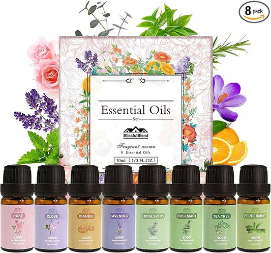 8 Pcs Pure Essential Oils for Diffusers for Home Care, Skin Care, Candle Making-Peppermint, Lavender, Eucalyptus,10 ML Essential Oils Gift Set, Christmas Birthday Present - Bloomnest
