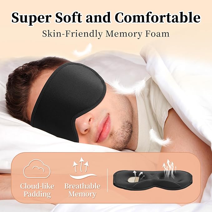 3D Sleep Mask for Men&Women, 2 Pack Contour Eye Masks for Sleep, Side Sleeping Mask for Men&Women, Blackout Eye Mask for Sleeping Eye Mask, Airplane Travel Essentials, Meditation Black & Dark-Blue - Bloomnest