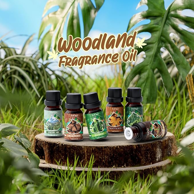Woodland Fragrance Oils Set, Essential Oil Gift Set for Diffuser, Woody Scent Diffuser Oil, Diffuser Scents Oil for Home - Forest Pine, Teak, Bamboo, Fresh Soil, Fallen Leaves, Fresh Air - Bloomnest
