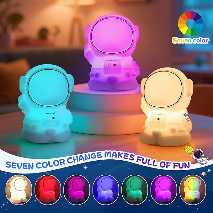 Night Light for Kids, Rechargeable Dimmable Silicone LED Nightlight with 7 Colors, Baby Nursery Night Lamp, Touch Squishy Lamp, Cute Gifts for Girls, Boys, Toddler Room Decor, Astronaut - Bloomnest