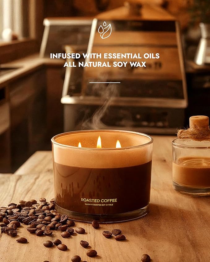 96NORTH Luxury Coffee Soy Candle | Large 3 Wick Jar Candle | Up to 40 Hours Burning Time | 100% Natural Soy Wax | Housewarming Gift for Men and Women - Bloomnest