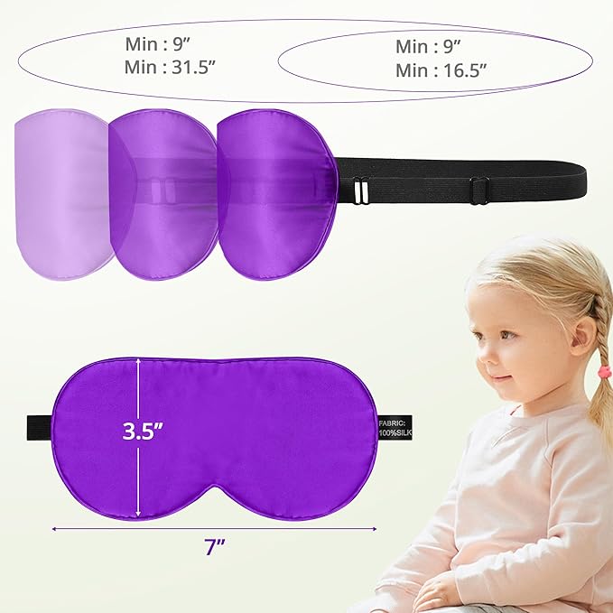 Kids Sleep Mask Eye Cover, 100% Real Natural Pure Silk Eye Mask with Adjustable Strap, Blindfold Kids Eye Mask for Sleeping, Eye Shade for Boys Girls and Adult, Pressure-Free Comfort (Violet) - Bloomnest