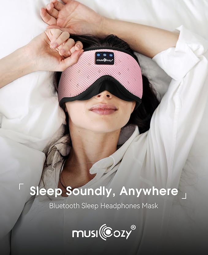 MUSICOZY Sleep Headphones Breathable Sleep Mask Bluetooth 5.4 Wireless Earphones Mask Sleeping Eyemask for Side Sleepers for Women Men Travel Meditation Gift (Mesh Pink) - Bloomnest
