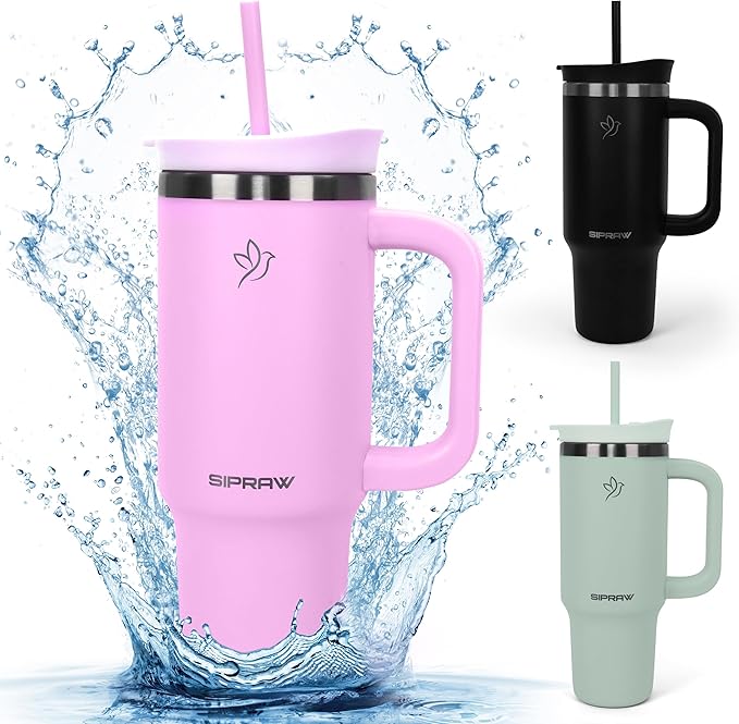 Tumbler with Handle, Insulated Tumbler with Lid and Straw, Stainless Steel Travel Coffee Mug, Cup Holder Friendly, Perfect for Camping, Travelling & Gifting, 30oz, Pink - Bloomnest