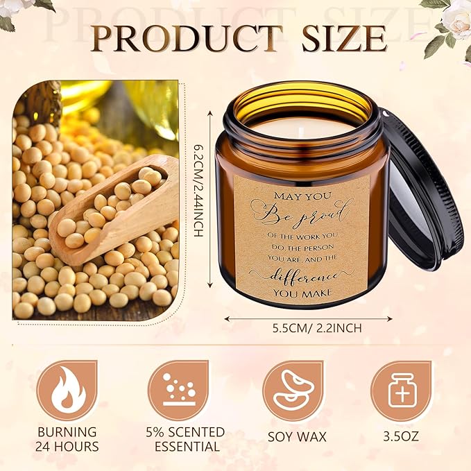 MTLEE 20 Pcs Thank You Gifts Candles 3.5 oz Employee Appreciation Inspirational Scented Soy Wax Candle Thank You Gift Christmas Gifts for Coworker Women Volunteer Teacher(Classic,Brown) - Bloomnest