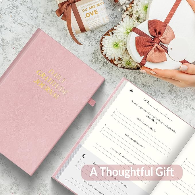 SUNEE Daily Gratitude Journal – 52 Weeks Simple 5 Minute Journal for Daily Reflection, Build Positivity and Mindfulness, Undated Minimalist Planner for Women & Men (Pink)