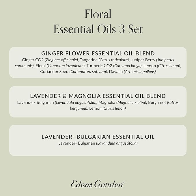 Edens Garden Floral Essential Oils 3 Set – 100% Pure Therapeutic Grade Aromatherapy Blends: Ginger Flower, Lavender & Magnolia – No Fragrance Oil, Undiluted for Diffuser & Home Aroma, 10 ml/ 3 Pack - Bloomnest