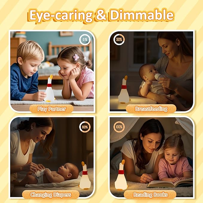 Attivolife Duck Night Light for Nursery, Cute Animal Dream Duck Lamp with Dimmable Timer, Rechargeable Bedroom Bedside Decor Touch Soft Silicone Nightlight, Birthday Xmas Gift for Kid Baby Girl Boy - Bloomnest